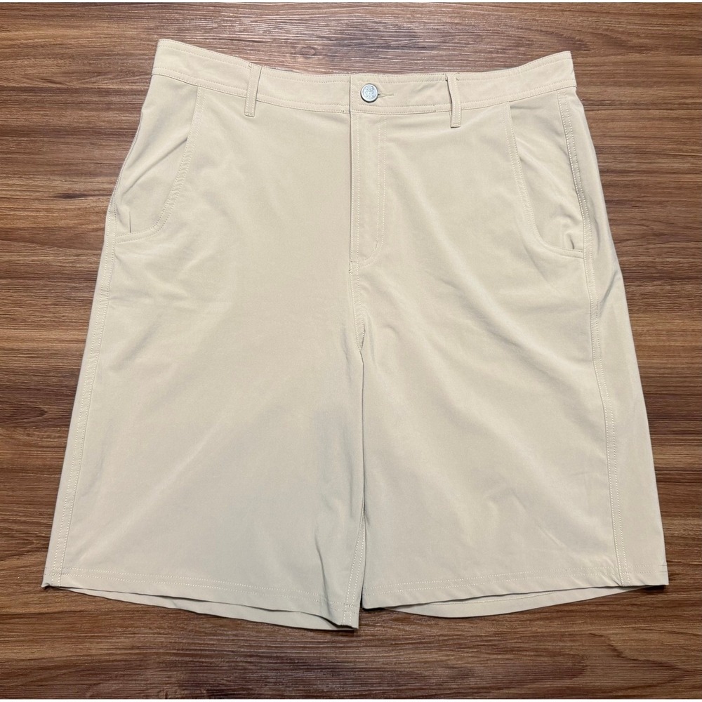 Free Fly Mens Bamboo Nomad Hybrid Performance 10" Shorts Khaki Tan Sz 34